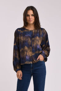 blouse | RILANA - blauw/caramel